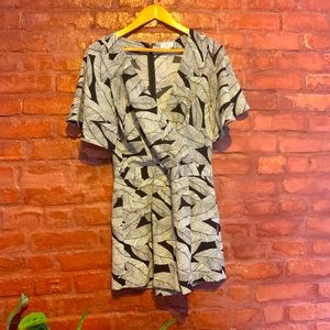 Loft Petites Size 2P Romper with Black and White Leaf Pattern